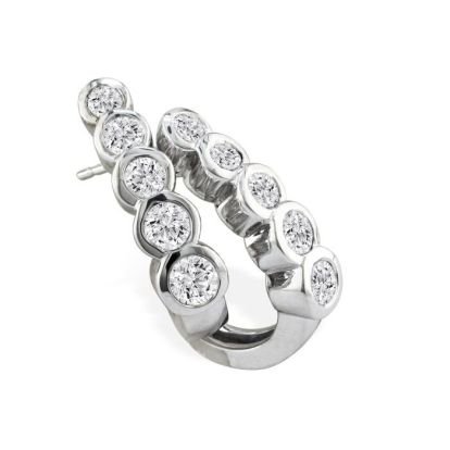 3/4ct Bezel Set Journey Diamond Hoop Earrings in 14k White Gold