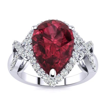 Garnet Ring: Garnet Jewelry: 3ct Garnet and Diamond Ring With X Shank Accents, 14k White Gold