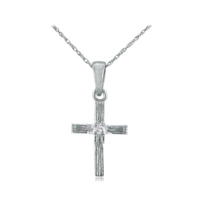 Diamond Cross Pendants: Elegant Diamond Cross Pendant with Shining Round Diamond in 10k White Gold