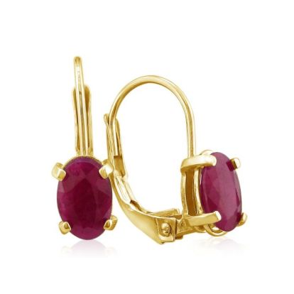 1 1/4 Carat Oval Shape Ruby Leverback Earrings in 14 Karat Yellow Gold