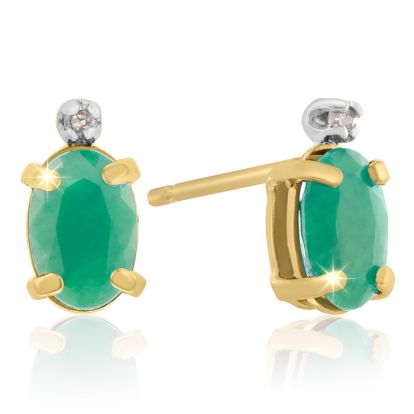 1ct Oval Emerald and Diamond Earrings in 14k Yellow Gold