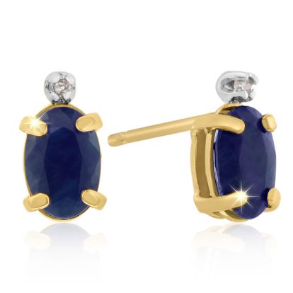 1 1/4ct Oval Sapphire and Diamond Earrings in 14k Yellow Gold
