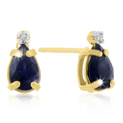 1 1/4ct Pear Sapphire and Diamond Earrings in 14k Yellow Gold