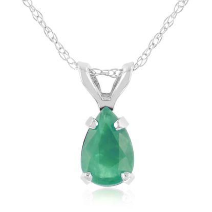 1/2 Carat Pear Shape Emerald Necklaces In 14 Karat White Gold, 18 Inch Chain