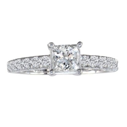 1 1/4 Carat Princess Cut Diamond Engagement Ring In 14k White Gold