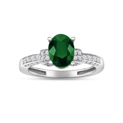 White Gold 1 3/5ct Oval Emerald and Diamond Ring in 14k White Gold