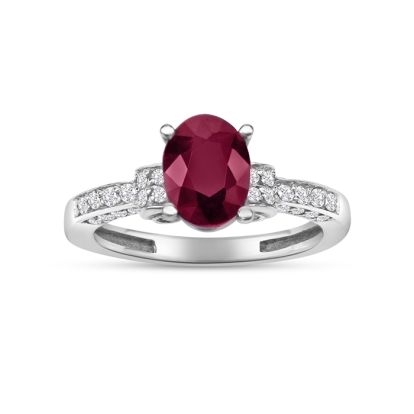 White Gold 1 6/7ct Oval Ruby and Diamond Ring in 14k White Gold