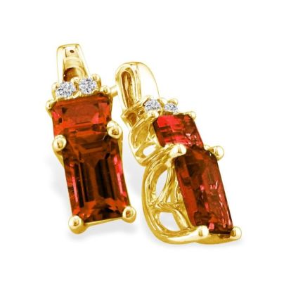2ct Emerald Cut Garnet and Diamond Earrings in 14k Yellow Gold