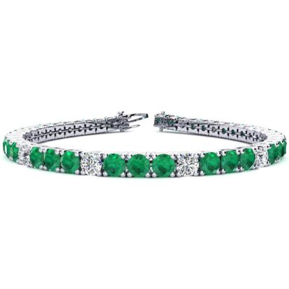 12 1/2 Carat Emerald and Diamond Alternating Tennis Bracelet In 14 Karat White Gold, 8 Inches