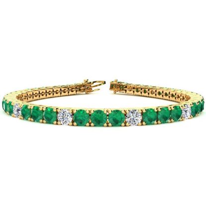 11 Carat Emerald and Diamond Alternating Tennis Bracelet In 14 Karat Yellow Gold, 7 Inches