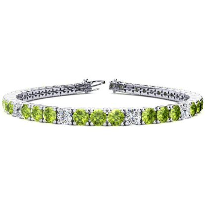 7 3/4 Carat Peridot and Diamond Alternating Tennis Bracelet In 14 Karat White Gold, 6 Inches