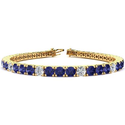 10 3/4 Carat Tanzanite and Diamond Alternating Tennis Bracelet In 14 Karat Yellow Gold, 8 1/2 Inches
