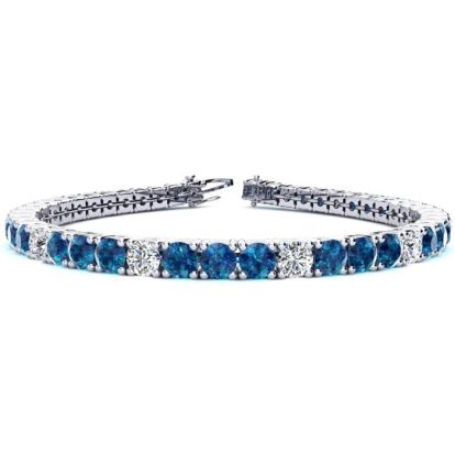 8 1/2 Carat Blue and White Diamond Alternating Tennis Bracelet In 14 Karat White Gold, 6 1/2 Inches