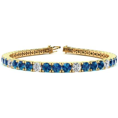 10 1/2 Carat Blue and White Diamond Alternating Tennis Bracelet In 14 Karat Yellow Gold, 8 Inches