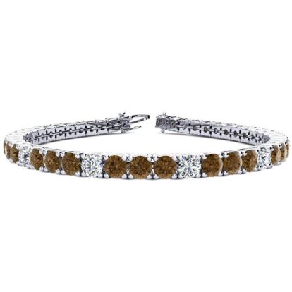 11 1/5 Carat Chocolate Bar Brown Champagne and White Diamond Alternating Tennis Bracelet In 14 Karat White Gold, 8 1/2 Inches