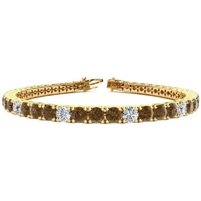 9 1/2 Carat Chocolate Bar Brown Champagne and White Diamond Alternating Tennis Bracelet In 14 Karat Yellow Gold, 7 Inches