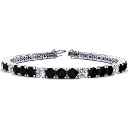 7 3/4 Carat Black and White Diamond Alternating Tennis Bracelet In 14 Karat White Gold, 6 Inches