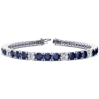 14 1/2 Carat Sapphire and Diamond Alternating Tennis Bracelet In 14 Karat White Gold, 8 1/2 Inches