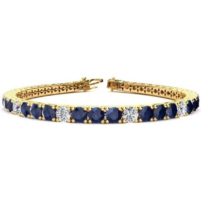 10 1/5 Carat Sapphire and Diamond Alternating Tennis Bracelet In 14 Karat Yellow Gold, 6 Inches