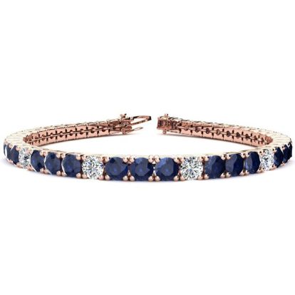 10 1/5 Carat Sapphire and Diamond Alternating Tennis Bracelet In 14 Karat Rose Gold, 6 Inches