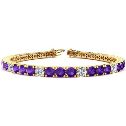 8 1/2 Carat Amethyst and Diamond Alternating Tennis Bracelet In 14 Karat Yellow Gold, 6 1/2 Inches