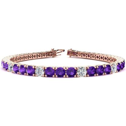 9 1/5 Carat Amethyst and Diamond Alternating Tennis Bracelet In 14 Karat Rose Gold, 7 Inches