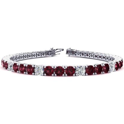 Garnet Bracelet: Garnet Jewelry: 11 1/2 Carat Garnet and Diamond Alternating Tennis Bracelet In 14 Karat White Gold, 8 Inches