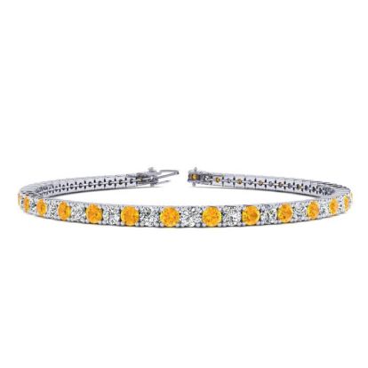 3 1/2 Carat Citrine And Diamond Tennis Bracelet In 14 Karat White Gold, 6 Inches
