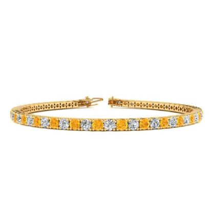 4 3/4 Carat Citrine And Diamond Tennis Bracelet In 14 Karat Yellow Gold, 8 1/2 Inches