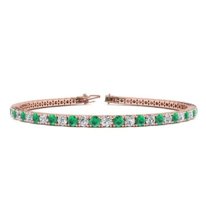 5 Carat Emerald And Diamond Tennis Bracelet In 14 Karat Rose Gold, 8 1/2 Inches