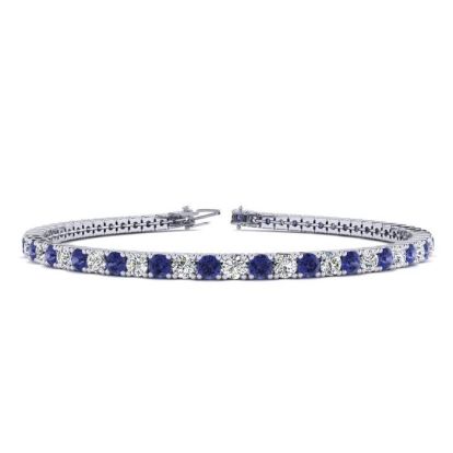 5 Carat Tanzanite And Diamond Tennis Bracelet In 14 Karat White Gold, 7 1/2 Inches