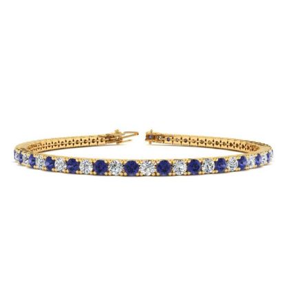 5 Carat Tanzanite And Diamond Tennis Bracelet In 14 Karat Yellow Gold, 8 Inches