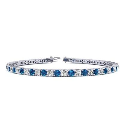4 3/4 Carat Blue And White Diamond Tennis Bracelet In 14 Karat White Gold, 8 1/2 Inches