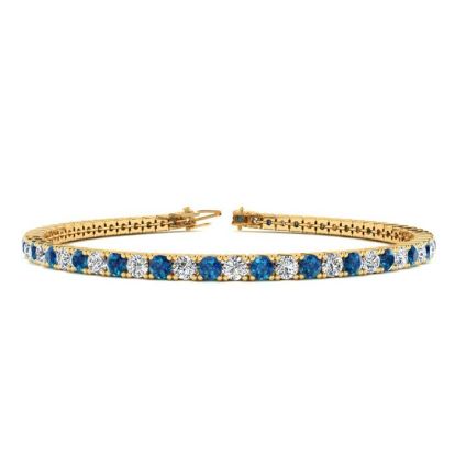 4 1/2 Carat Blue And White Diamond Tennis Bracelet In 14 Karat Yellow Gold, 8 Inches
