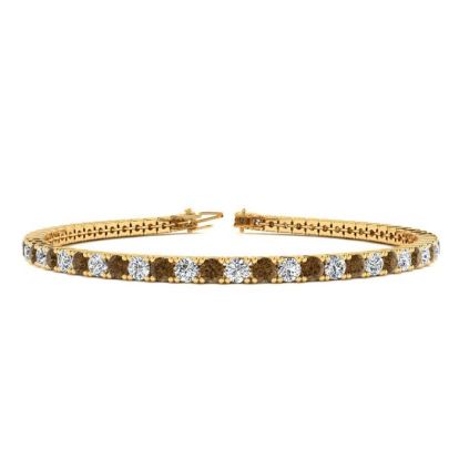 5 Carat Chocolate Bar Brown Champagne And White Diamond Tennis Bracelet In 14 Karat Yellow Gold, 9 Inches