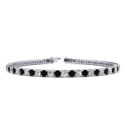 4 Carat Black And White Diamond Tennis Bracelet In 14 Karat White Gold, 7 Inches