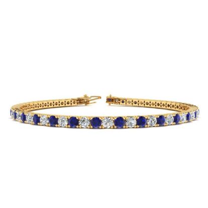 5 Carat Sapphire And Diamond Tennis Bracelet In 14 Karat Yellow Gold, 7 1/2 Inches