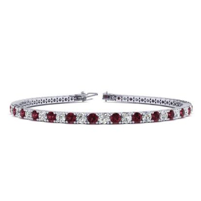 Garnet Bracelet: Garnet Jewelry: 4 1/4 Carat Garnet And Diamond Tennis Bracelet In 14 Karat White Gold, 7 Inches