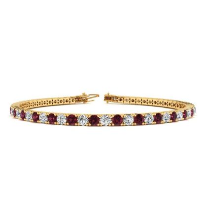 Garnet Bracelet: Garnet Jewelry: 5 Carat Garnet And Diamond Tennis Bracelet In 14 Karat Yellow Gold, 8 1/2 Inches
