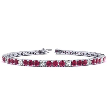Ruby Bracelet; Ruby Tennis Bracelet; 5 Carat Ruby And Diamond Alternating Tennis Bracelet In 14 Karat White Gold