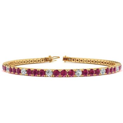 Ruby Bracelet; Ruby Tennis Bracelet; 5 1/2 Carat Ruby And Diamond Alternating Tennis Bracelet In 14 Karat Yellow Gold