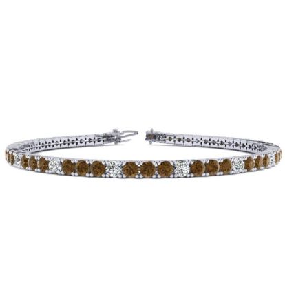 4 Carat Chocolate Bar Brown Champagne And White Diamond Alternating Tennis Bracelet In 14 Karat White Gold, 7 Inches