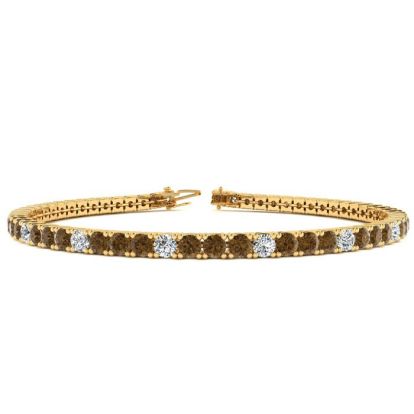 5 Carat Chocolate Bar Brown Champagne And White Diamond Alternating Tennis Bracelet In 14 Karat Yellow Gold, 9 Inches