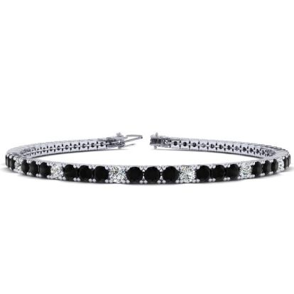 5 Carat Black And White Diamond Alternating Tennis Bracelet In 14 Karat White Gold, 9 Inches