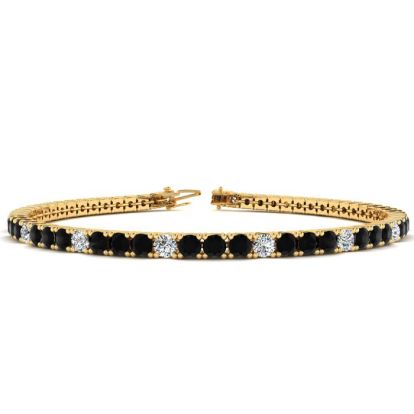 3 1/2 Carat Black And White Diamond Alternating Tennis Bracelet In 14 Karat Yellow Gold, 6 1/2 Inches