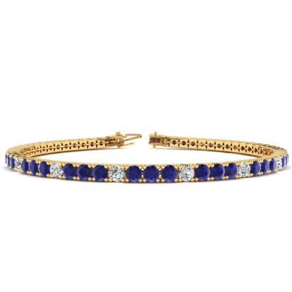 4 1/2 Carat Sapphire And Diamond Alternating Tennis Bracelet In 14 Karat Yellow Gold, 6 1/2 Inches