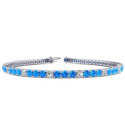 5 Carat Blue Topaz And Diamond Alternating Tennis Bracelet In 14 Karat White Gold, 7 Inches