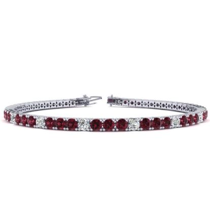 Garnet Bracelet: Garnet Jewelry: 5 2/3 Carat Garnet And Diamond Alternating Tennis Bracelet In 14 Karat White Gold, 9 Inches