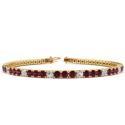 Garnet Bracelet: Garnet Jewelry: 4 1/3 Carat Garnet And Diamond Alternating Tennis Bracelet In 14 Karat Yellow Gold, 7 Inches