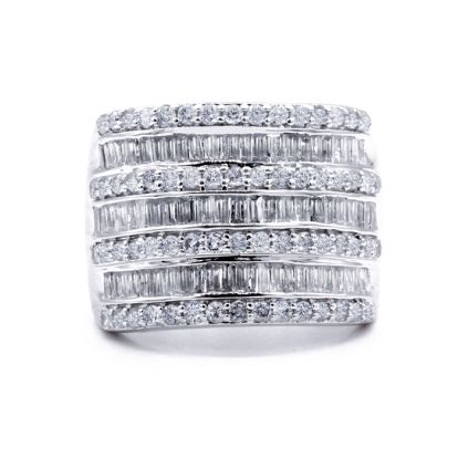 2 Carat Baguette and Round Diamond Band Ring In Sterling Silver. This Is A Wide, Amazing, Gorgeous Diamond Band Ring!